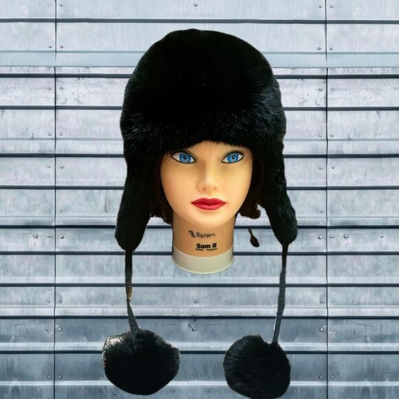 ADRIENNE LANDAU Real Fur Rabbit winter hat - Picture 1 of 12
